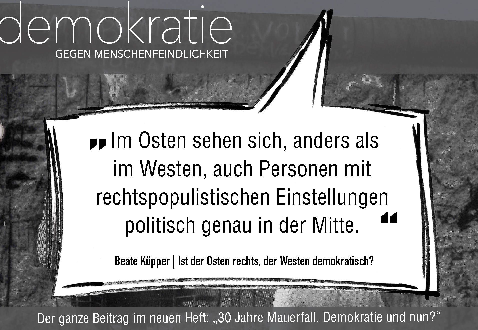 Zitat aus einem Beitrag in der neuen Zeitschriftenausgabe „Demokratie gegen Menschenfeindlichkeit“